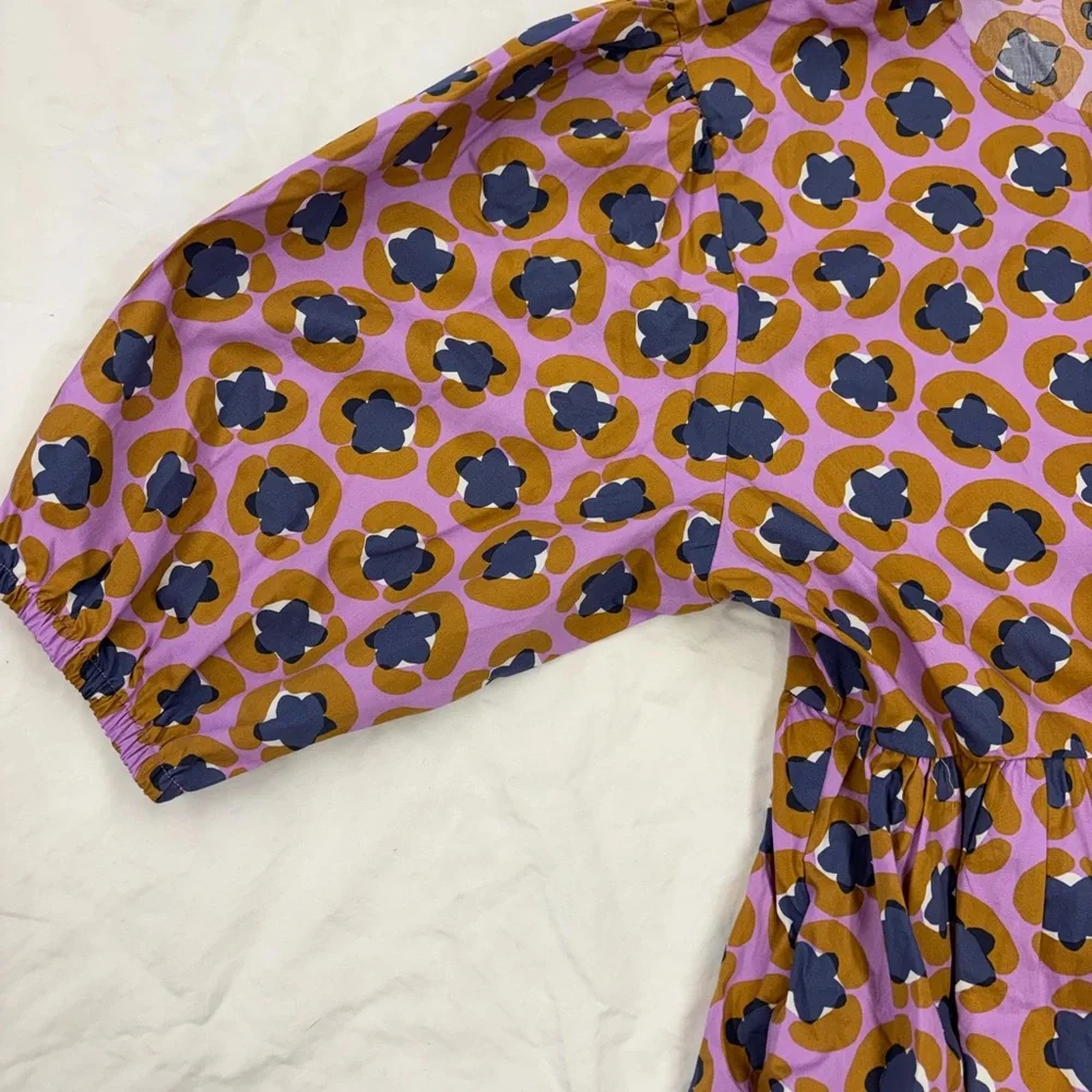 NEW Tea Collection Adult Puff Sleeve Dress Size Small Leopard Floral Midi Cotton - Picture 3 of 9